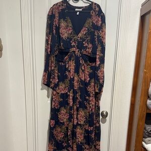 Sofia by Sofia Vergara Dark Blue with Pink Floral Long Sleeve Dress